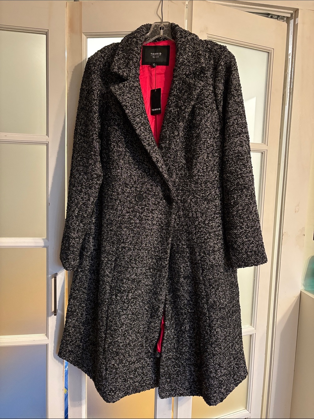 torrid Black Bouclé Pea Coat with Red Lining